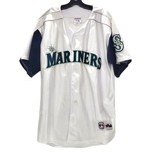 Vintage SEATTLE MARINERS Jersey Mens XL White Blue Embroidered MAJESTIC MLB